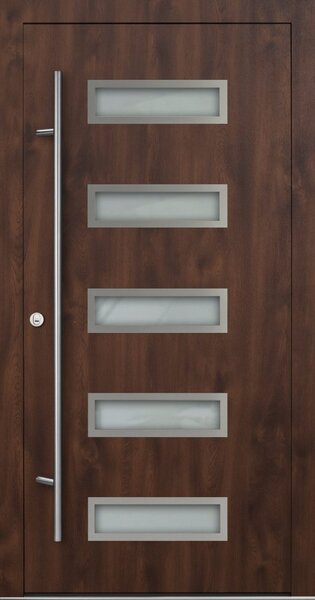 FM TÜREN Vchodové dveře s hliníkovým opláštěním FM Turen model DS11 Orientace dveří: Levé, otevírání dovnitř, Dekor: Ořech, Standardní rozměr: 98 cm x 208 cm - vnější rozměr rámu