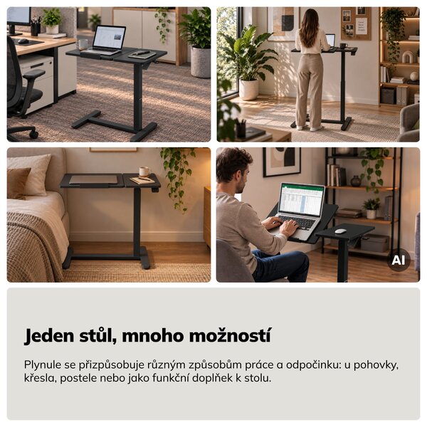 Stolek pod notebook nastavitelný, mobilní, multifunkční, černý: BILL