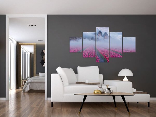 Obraz - Krajina s tulipánovými poli (125x70 cm)