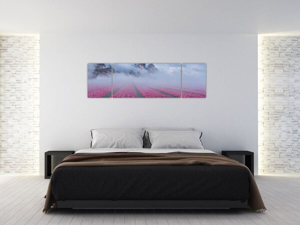 Obraz - Krajina s tulipánovými poli (170x50 cm)