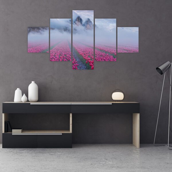 Obraz - Krajina s tulipánovými poli (125x70 cm)