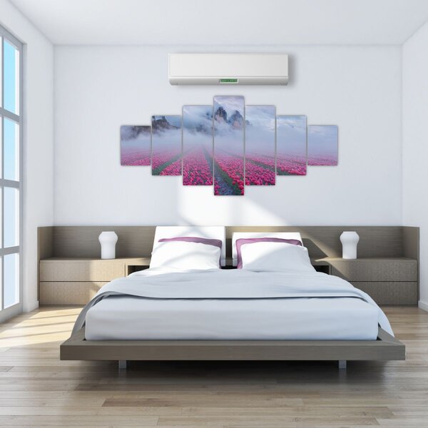 Obraz - Krajina s tulipánovými poli (210x100 cm)
