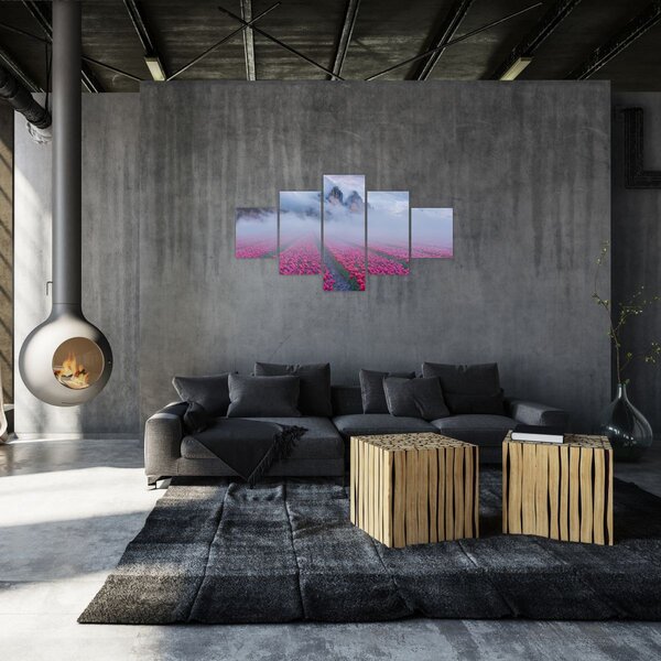 Obraz - Krajina s tulipánovými poli (125x70 cm)