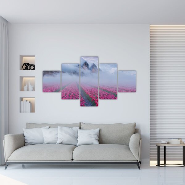 Obraz - Krajina s tulipánovými poli (125x70 cm)