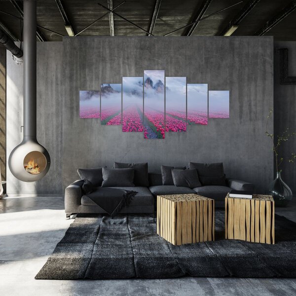Obraz - Krajina s tulipánovými poli (210x100 cm)