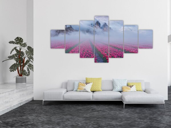 Obraz - Krajina s tulipánovými poli (210x100 cm)
