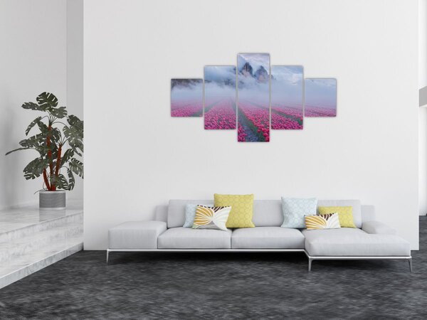 Obraz - Krajina s tulipánovými poli (125x70 cm)