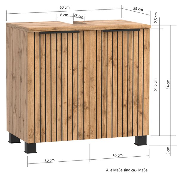 SKŘÍŇKA POD UMYVADLO, černá, dub wotan, dub wotan, 60/54/35 cm Held - Koupelnové série, Online Only