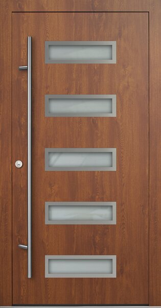 FM TÜREN Vchodové dveře s hliníkovým opláštěním FM Turen model DS11 Orientace dveří: Levé, otevírání dovnitř, Dekor: Zlatý dub, Standardní rozměr: 98 cm x 208 cm - vnější rozměr rámu