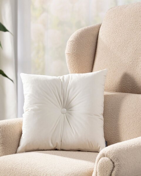 Sametový polštář Velvet s knoflíkem barva krémová látka lesklé, sametová
