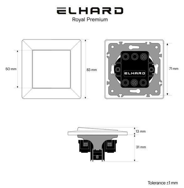 Elhard Vypínač Royal Premium č.1 s rámečkem, černý - kompletní YP5301B