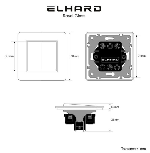 Elhard Vypínač Royal Glass č.5 se skleněným rámečkem, bílý - kompletní YG5305W