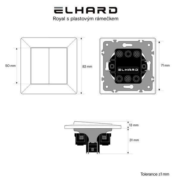 Elhard Vypínač Royal Premium č.5 s rámečkem, bílý - kompletní YP5305W