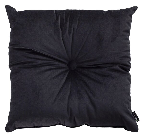 Sametový polštář Velvet s knoflíkem barva černá látka lesklé, sametová