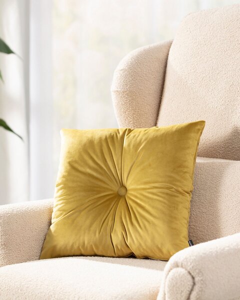 Sametový polštář Velvet s knoflíkem barva zelená látka lesklé, sametová