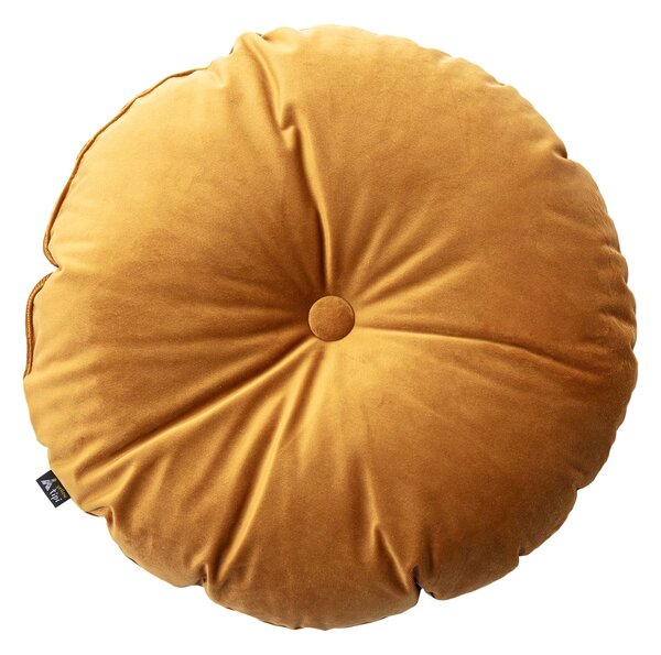Sametový polštář s knoflíkem barva žlutá látka lesklé, sametová