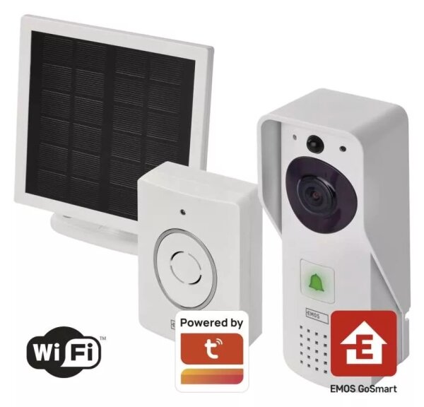 Bezdrátový videozvonek se solárním panelem GoSmart 4400 mAh 3xAA IP44 Wi-Fi Tuya