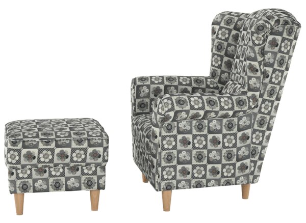 Ušák, křeslo, s taburetem, látka patchwork N1, Tempo Kondela ASTRID