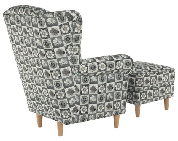 Ušák, křeslo, s taburetem, látka patchwork N1, Tempo Kondela ASTRID