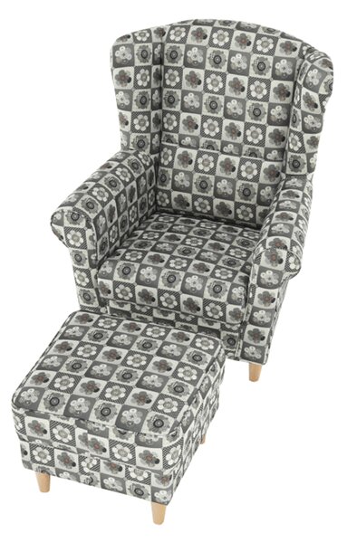 Ušák, křeslo, s taburetem, látka patchwork N1, Tempo Kondela ASTRID
