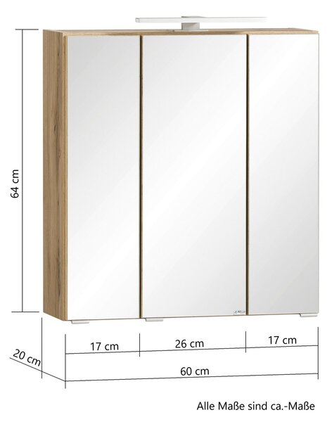 ZRCADLOVÁ SKŘÍŇKA, dub wotan, 60/64/20 cm Held - Koupelnové série, Online Only
