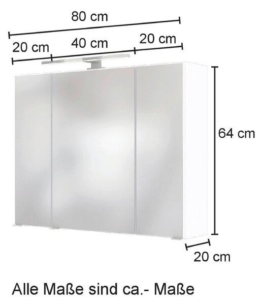 ZRCADLOVÁ SKŘÍŇKA, bílá, bílá, 80/64/20 cm Held - Koupelnové série, Online Only