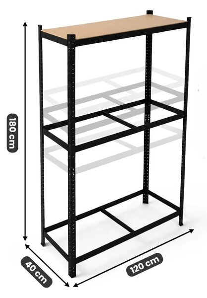 Kovový policový regál 120 cm VERIDO - černý