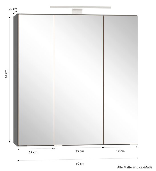 ZRCADLOVÁ SKŘÍŇKA, divoký dub, šedá, 60/64/20 cm Held - Koupelnové série, Online Only
