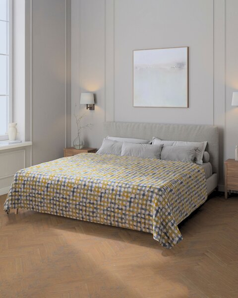 Přehoz na postel 220x260 cm barva modrá látka pletený vzor, vzorované