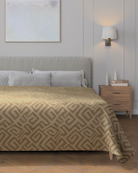 Přehoz na postel 220x260 cm barva béžová látka pletený vzor, vzorované