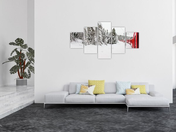 Obraz - Vlak v zasněžené krajině (125x70 cm)