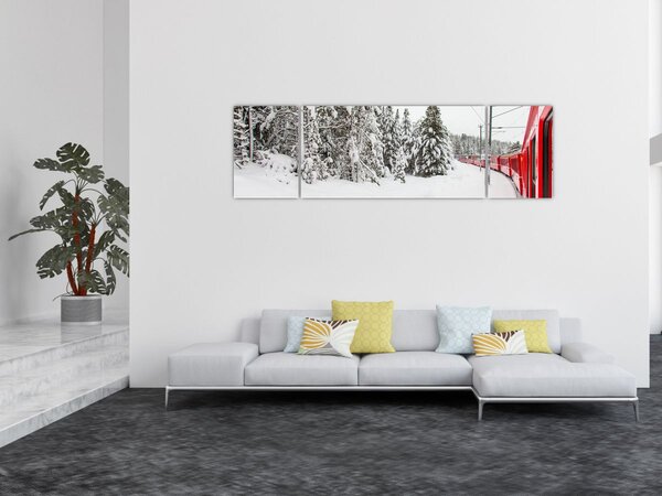 Obraz - Vlak v zasněžené krajině (170x50 cm)