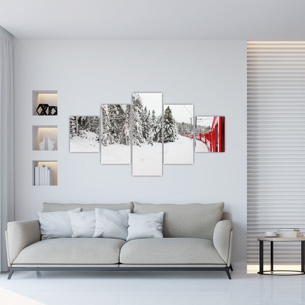 Obraz - Vlak v zasněžené krajině (125x70 cm)