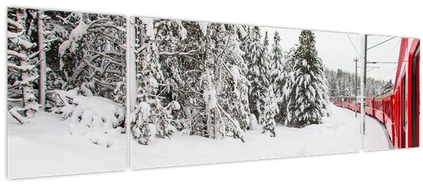 Obraz - Vlak v zasněžené krajině (170x50 cm)