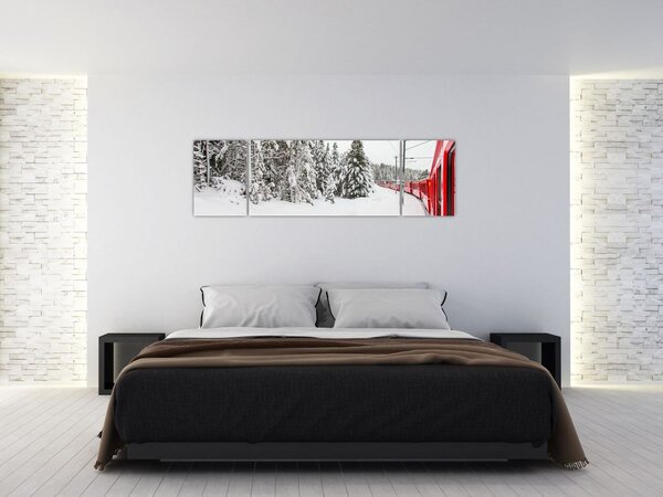 Obraz - Vlak v zasněžené krajině (170x50 cm)