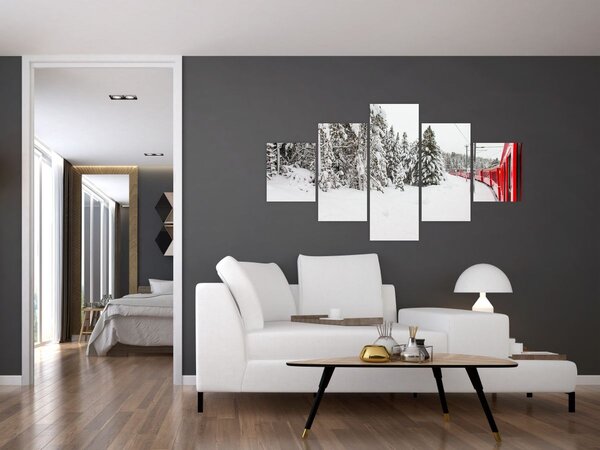 Obraz - Vlak v zasněžené krajině (125x70 cm)