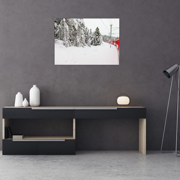 Obraz - Vlak v zasněžené krajině (70x50 cm)