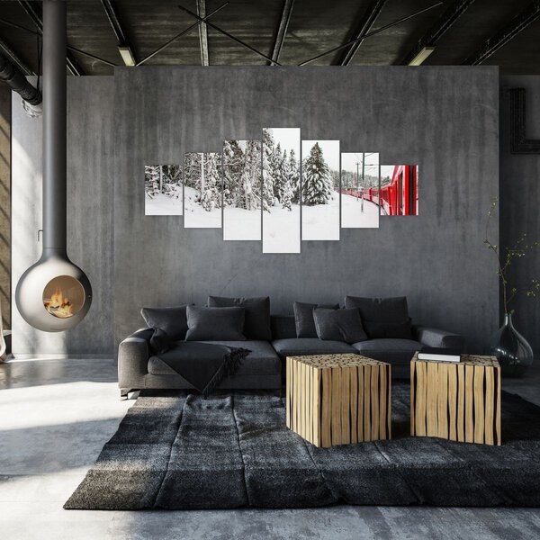 Obraz - Vlak v zasněžené krajině (210x100 cm)