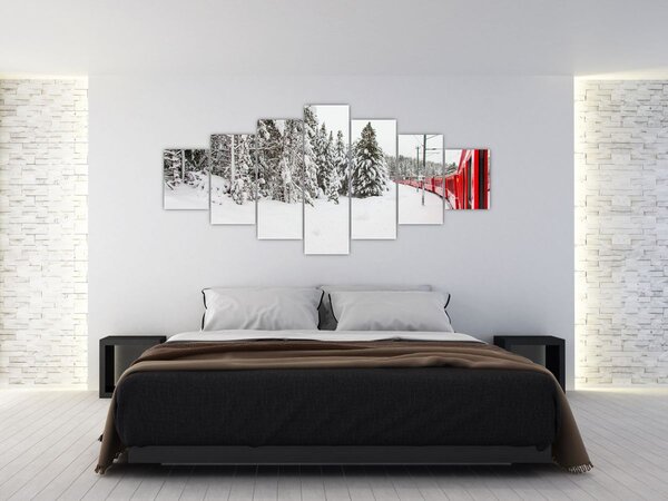 Obraz - Vlak v zasněžené krajině (210x100 cm)
