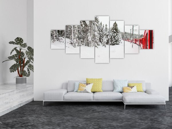 Obraz - Vlak v zasněžené krajině (210x100 cm)