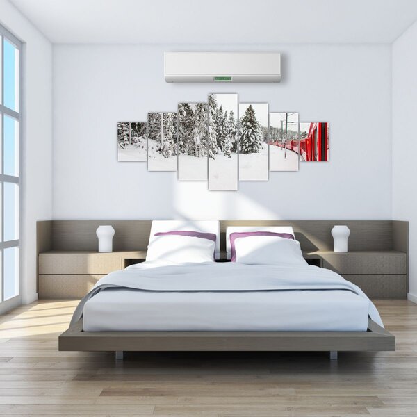 Obraz - Vlak v zasněžené krajině (210x100 cm)