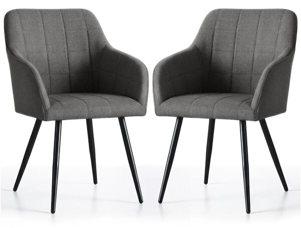 Set 2x jídelní prošívaná židle LARENZA - tmavý grafit / černá