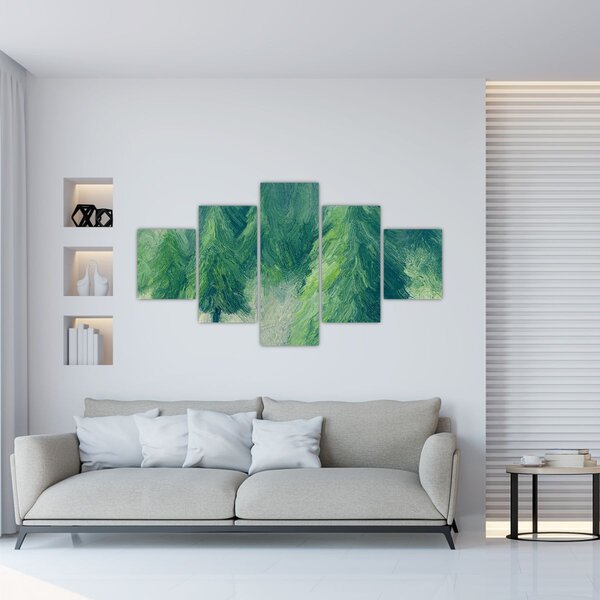 Obraz - Malované jehličnany (125x70 cm)