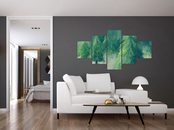Obraz - Malované jehličnany (125x70 cm)