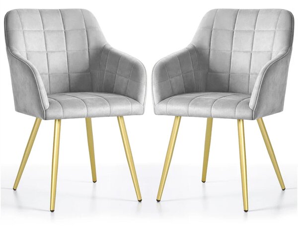 Set 2x jídelní prošívaná židle LARENZA - šedá / zlatá