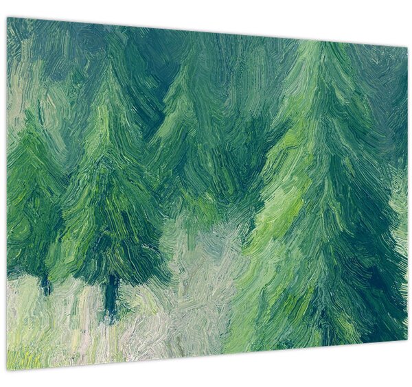 Obraz - Malované jehličnany (70x50 cm)