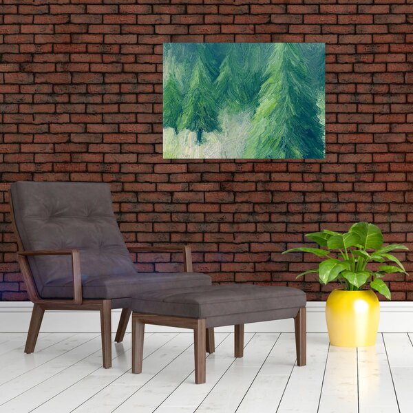 Obraz - Malované jehličnany (70x50 cm)