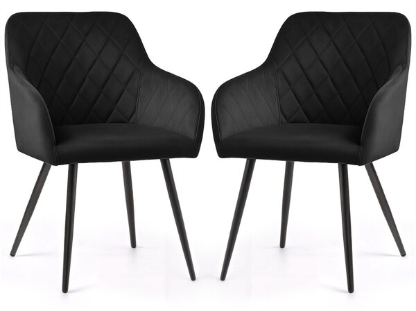 Set 2x prošívaná čalouněná židle VIRENZA - černá / černá