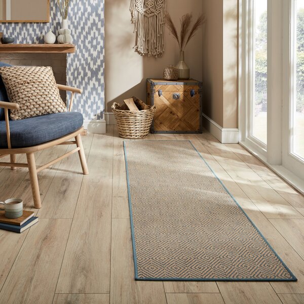 Flair Rugs, Běhoun Geometric Jute Blue, 60x230, béžová, chodba / předsíň