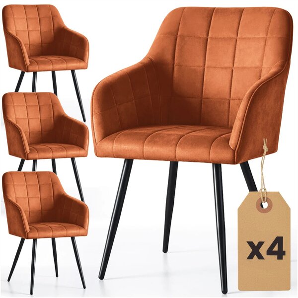 Set 4x jídelní prošívaná židle LARENZA - tmavě oranžová / černá